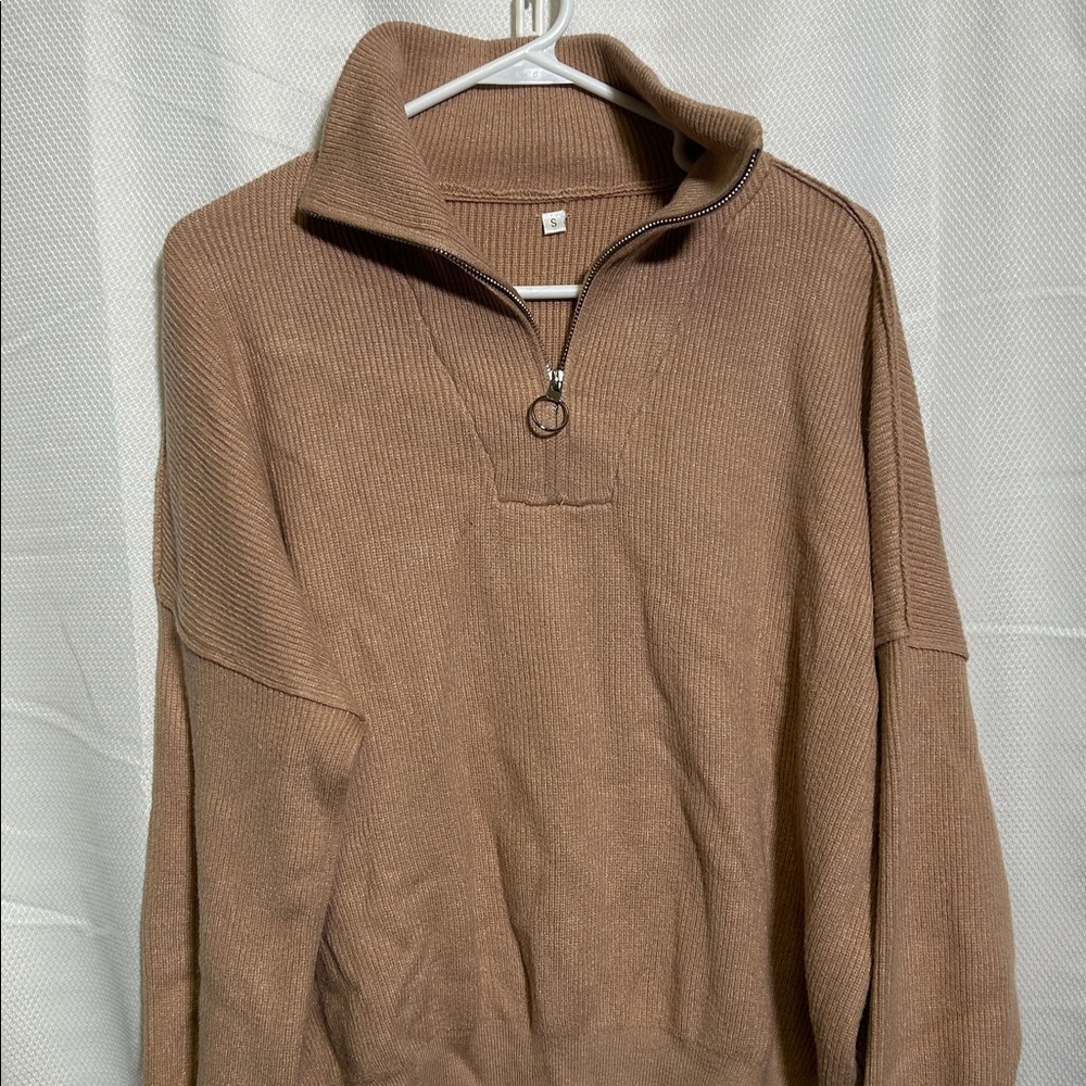 Stylish Tan Quarter-Zip Pullover